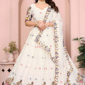 Elegant Off White Star Georgette Embroidered Printed Lehenga Choli Dupatta for Wedding