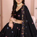 Stylish Black Star Georgette Embroidered Printed Lehenga Choli Dupatta for Wedding