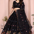 Stylish Black Star Georgette Embroidered Printed Lehenga Choli Dupatta for Wedding