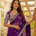Premium Purple Art Silk Saree Embroidered Border Designer Blouse