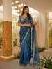 Royal Navy Blue Organza Silk Saree Embroidered Border Designer Blouse 