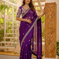 Premium Purple Art Silk Saree Embroidered Border Designer Blouse