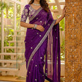 Premium Purple Art Silk Saree Embroidered Border Designer Blouse