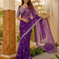 Premium Purple Art Silk Saree Embroidered Border Designer Blouse