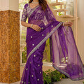 Premium Purple Art Silk Saree Embroidered Border Designer Blouse
