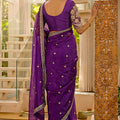 Premium Purple Art Silk Saree Embroidered Border Designer Blouse