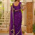 Premium Purple Art Silk Saree Embroidered Border Designer Blouse