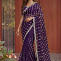 Stylish Deep Purple Art Silk Saree Heavy Embroidery Work Designer Blouse