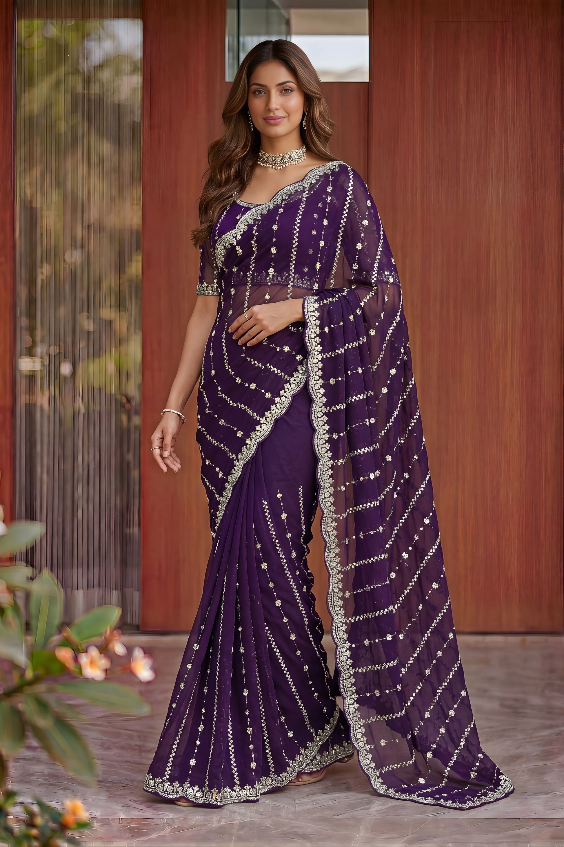 Stylish Deep Purple Art Silk Saree Heavy Embroidery Work Designer Blouse