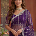 Stylish Deep Purple Art Silk Saree Heavy Embroidery Work Designer Blouse