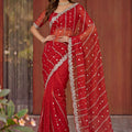 Vibrant Red Art Silk Saree with Heavy Embroidery Work and Designer Blouse