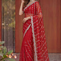 Vibrant Red Art Silk Saree with Heavy Embroidery Work and Designer Blouse