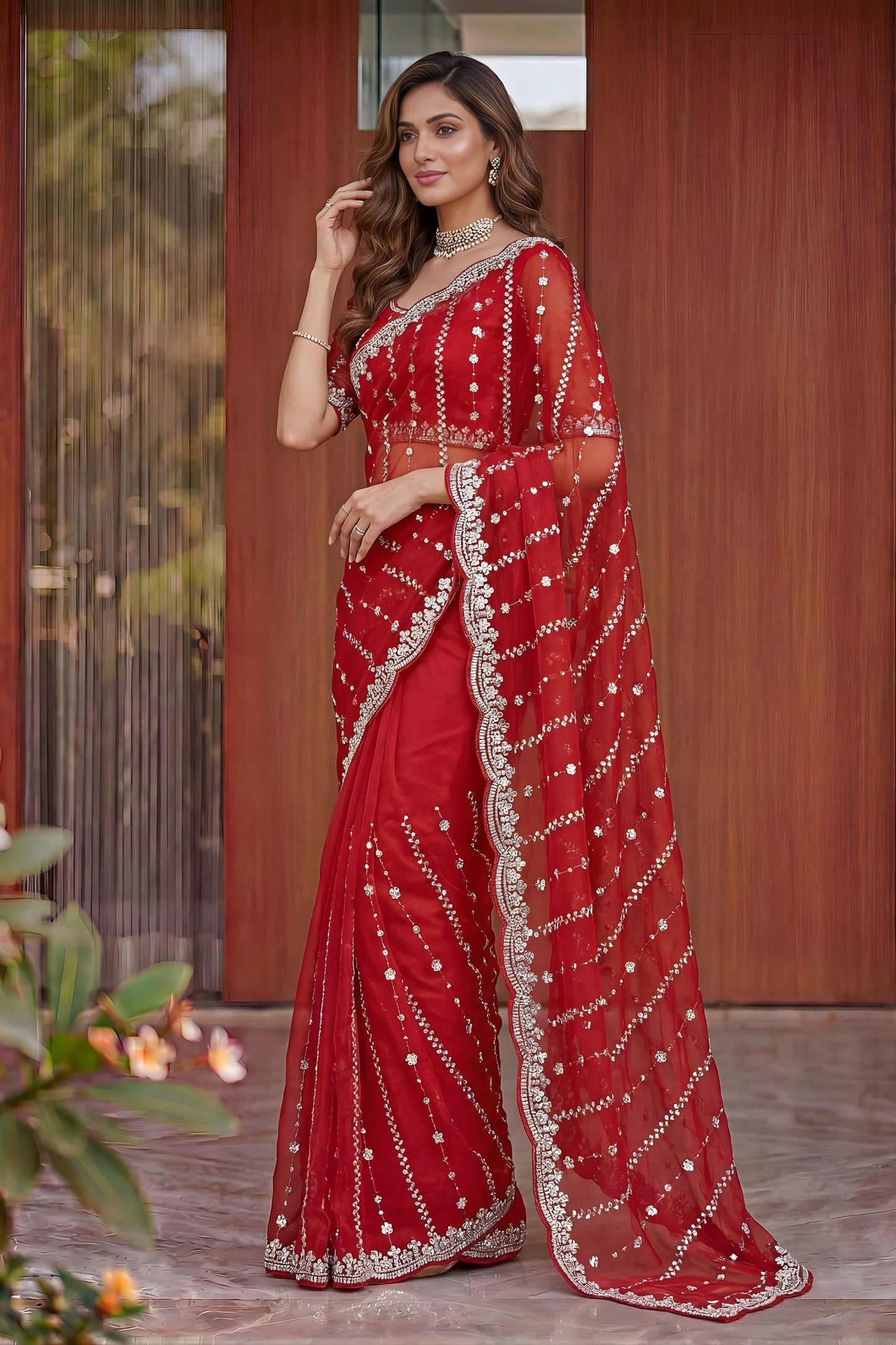 Vibrant Red Art Silk Saree with Heavy Embroidery Work and Designer Blouse