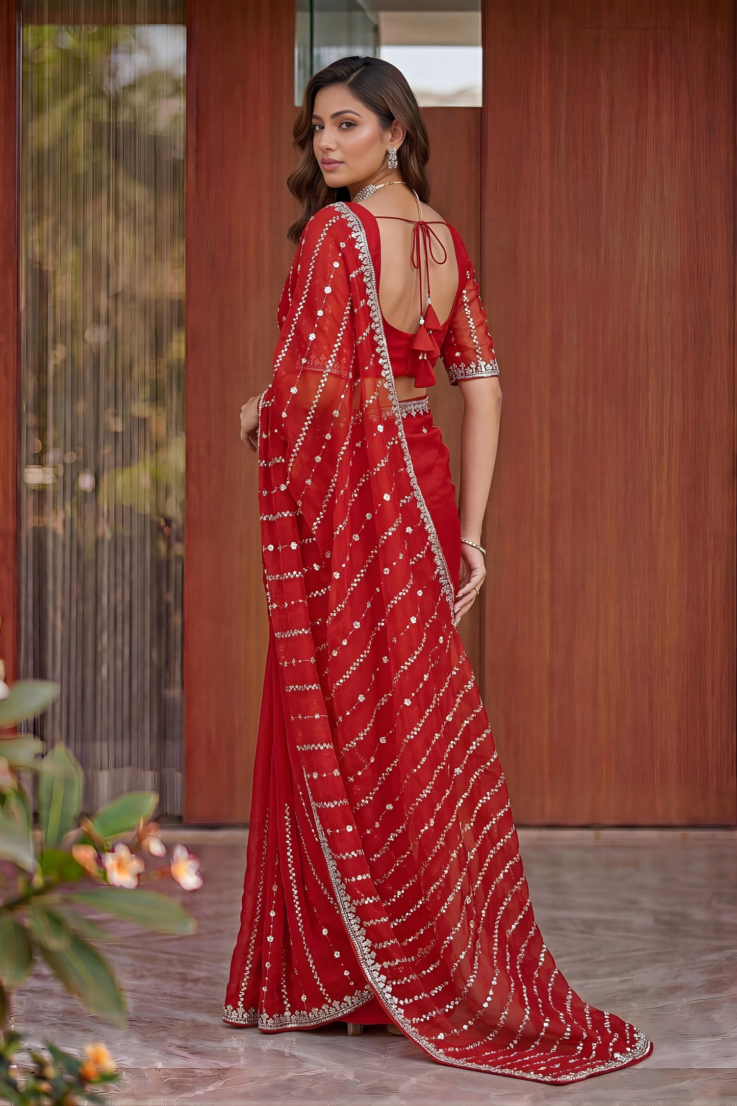 Vibrant Red Art Silk Saree with Heavy Embroidery Work and Designer Blouse