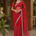 Vibrant Red Art Silk Saree with Heavy Embroidery Work and Designer Blouse