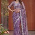 Royal Lavender Purple Art Silk Saree Heavy Embroidery Work Designer Blouse