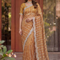 Premium Peach Art Silk Saree with Heavy Embroidery Work and Designer Blouse
