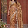 Premium Golden Brown Art Silk Saree with Heavy Embroidery Work Designer Blouse
