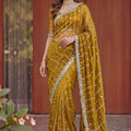 Premium Mustard Yellow Art Silk Saree with Heavy Embroidery Work and Designer Blouse