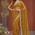 Premium Mustard Yellow Art Silk Saree with Heavy Embroidery Work and Designer Blouse