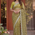 Beautifull Olive Green Art Silk Saree Heavy Embroidery Work and Designer Blouse