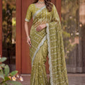 Beautifull Olive Green Art Silk Saree Heavy Embroidery Work and Designer Blouse