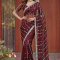 Premium Wine Purple Art Silk Saree Heavy Sequin Embroidery Work Designer Blouse