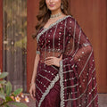 Premium Wine Purple Art Silk Saree Heavy Sequin Embroidery Work Designer Blouse