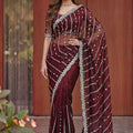 Premium Wine Purple Art Silk Saree Heavy Sequin Embroidery Work Designer Blouse