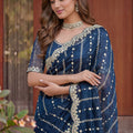 Royal Navy Blue Art Silk Saree Heavy Sequin Embroidery Work Designer Blouse