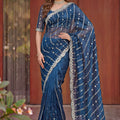 Royal Navy Blue Art Silk Saree Heavy Sequin Embroidery Work Designer Blouse