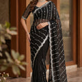 Dark Black Art Silk Saree Heavy Embroidery Work and Designer Blouse