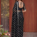 Dark Black Art Silk Saree Heavy Embroidery Work and Designer Blouse
