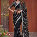 Dark Black Art Silk Saree Heavy Embroidery Work and Designer Blouse