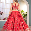 Elegant Orange Chinon Silk Embroidered Lehenga Choli with Designer Dupatta for Wedding