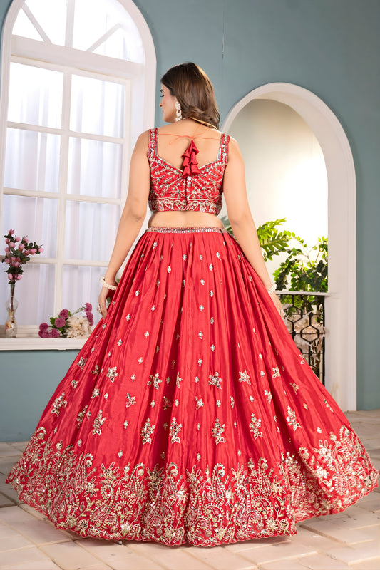 Elegant Orange Chinon Silk Embroidered Lehenga Choli with Designer Dupatta for Wedding