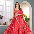 Elegant Orange Chinon Silk Embroidered Lehenga Choli with Designer Dupatta for Wedding