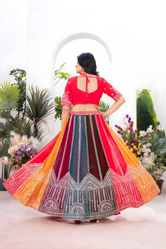 Stunning Multicolor Faux Georgette Embroidered Lehenga Choli with Designer Dupatta for Wedding