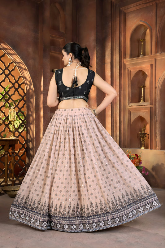 Stylish Beige Faux Georgette Embroidered Lehenga Choli with Designer Dupatta for Wedding