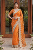 Vibrant Orange Net Heavy Embroidered Saree Blouse Piece for Wedding