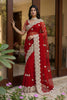 Luxury Red Butterfly Net Heavy Embroidered Saree Blouse Piece Wedding 