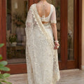 Stylish White Net Heavy Embroidered Saree Blouse Piece for Wedding