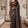 Elegant Black Chinon Digital Printed Saree Blouse Piece for Party Wear