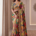 Elegant Multicolor Chinon Digital Printed Saree Blouse Piece for Party Wear