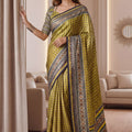Elegant Mustard Yellow Chinon Digital Printed Saree Blouse Piece for Party Wear