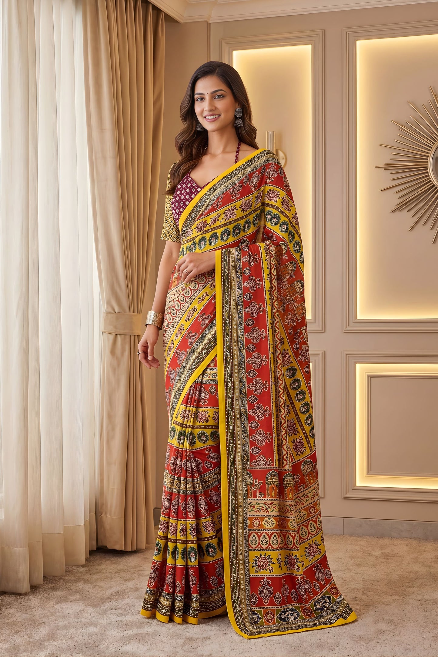 Elegant Multicolor Chinon Printed Saree Blouse Piece for Party Wear