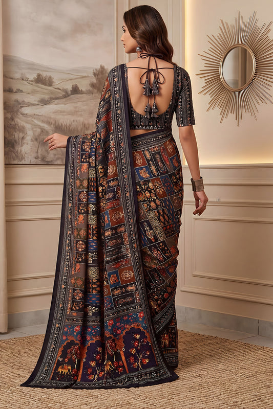 Elegant Multicolor Chinon Digital Printed Saree Blouse Piece Party Wear