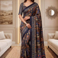 Elegant Multicolor Chinon Digital Printed Saree Blouse Piece for Party Wear