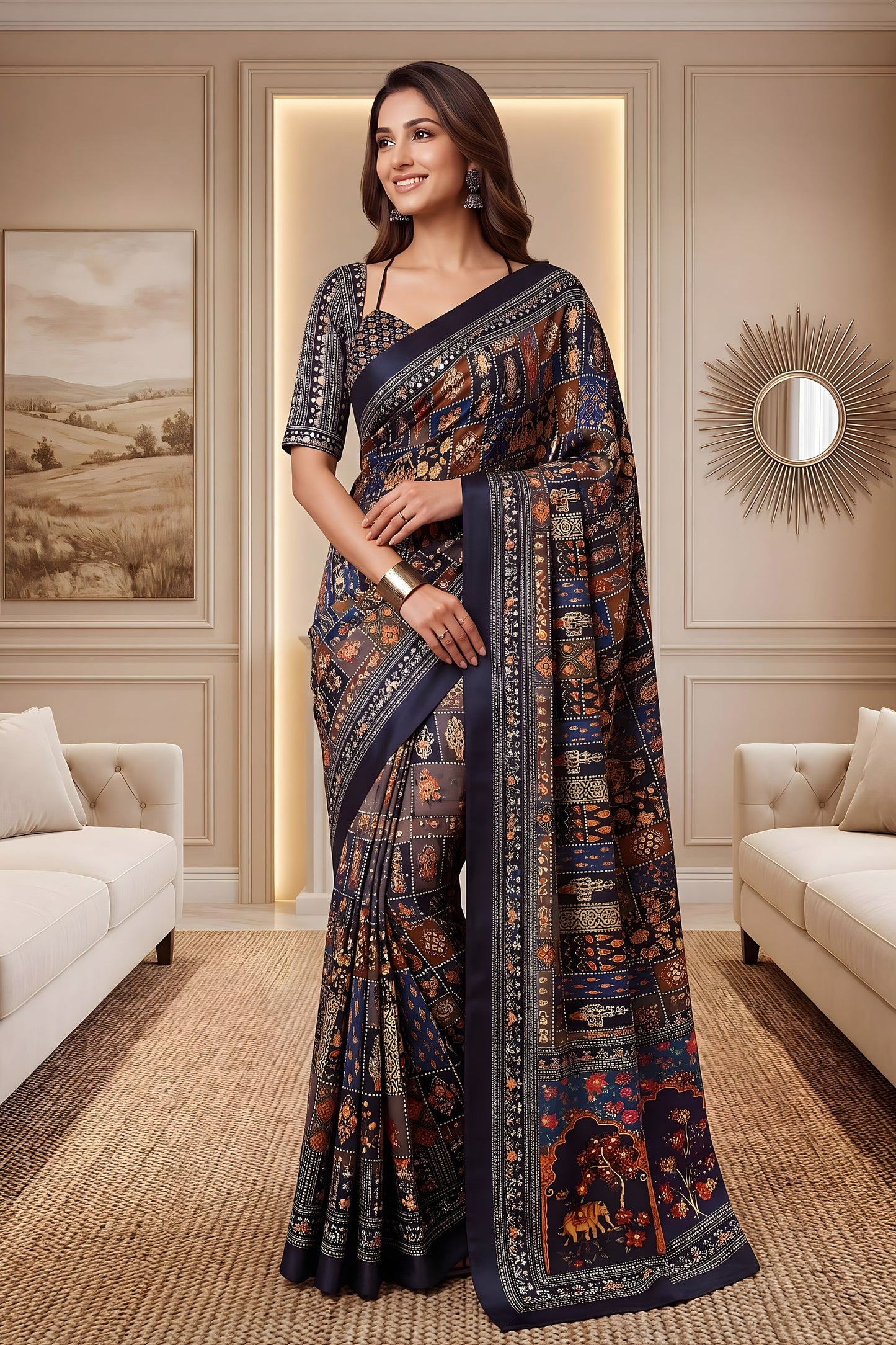Elegant Multicolor Chinon Digital Printed Saree Blouse Piece for Party Wear