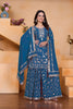 Luxury Teal Blue Faux Georgette Palazzo Suit Embroidery Dupatta